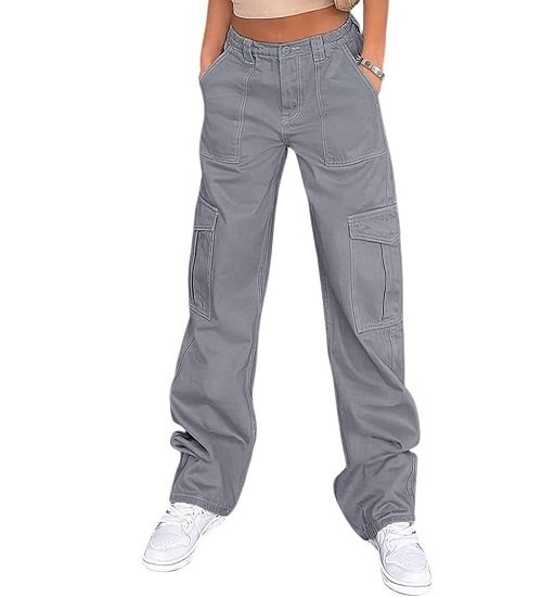 Pants for Women High Waisted Casual Pants Baggy Stretchy Wide Leg  with 6 Pockets