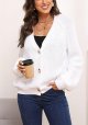 Women's V Neckline Button Down Knitwear Lantern Sleeve Basic Knit Cardigan Sweater