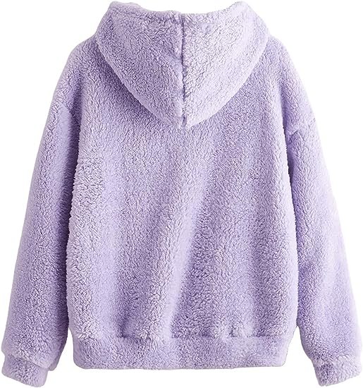 Women's Long Sleeve Color Block Pullover Sweatshirt Fuzzy Fleece Hooded Tops