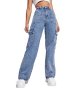 Women's High Waist Cargo Jeans Flap Pocket Wide Leg Denim Pants