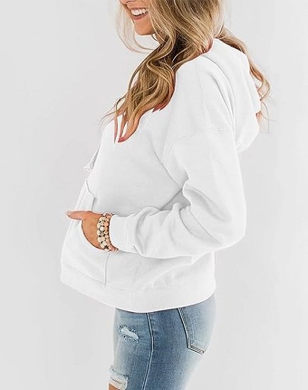 Women's Casual Hoodie Long Sleeve Solid Color Pullover Loose Band Pocket Sweatshirt