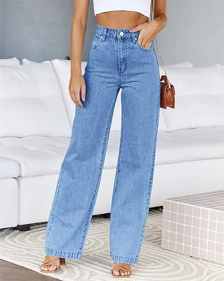 Women's Mid Rise Straight Loose Stretch Jeans