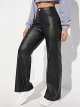 Women's High Waist Pockets Straight Leg Jeans Leather Look Pants